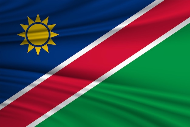 Afbeelding van de vlag van Namibië, close-up wuivende vlag van Namibië. vlagsymbolen van Namibië.