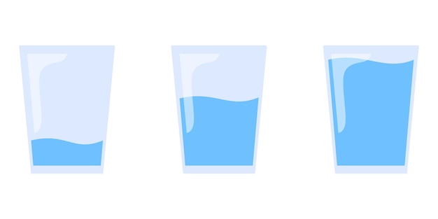afbeelding van drie glazen gevuld met water van weinig tot vol