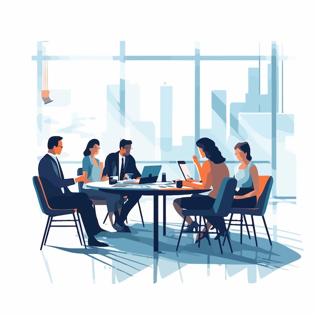 Afbeelding van een zakenman met een teamvergadering Illustratiemateriaal