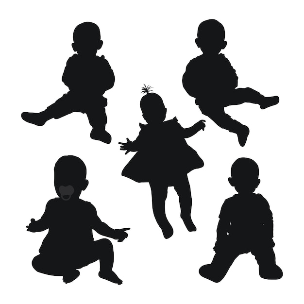 Vector afbeelding van een zwart silhouet van een baby tot een jaar het kind zittende dans