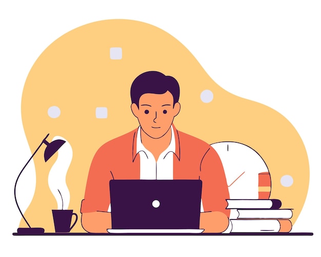 Afbeelding van Freelancer man die freelance werkt vanuit huis gemaakt illustratie