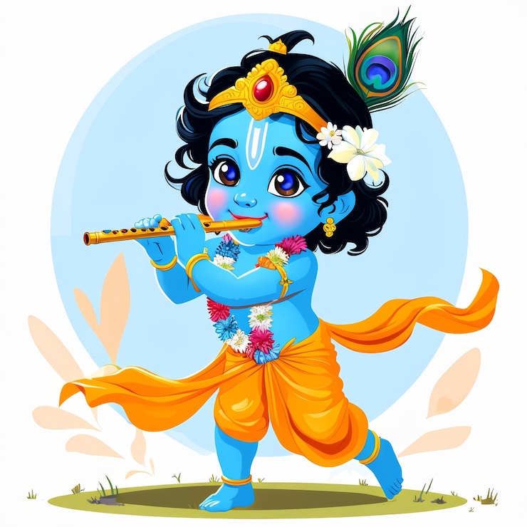 Vector afbeelding van heer krishna met fluit op witte achtergrond afbeelding achtergrond