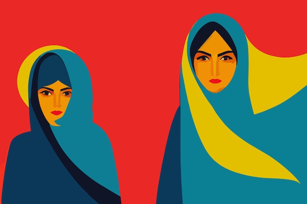 Vector afbeelding van twee opstandige iraanse vrouwen die hijab . dragen