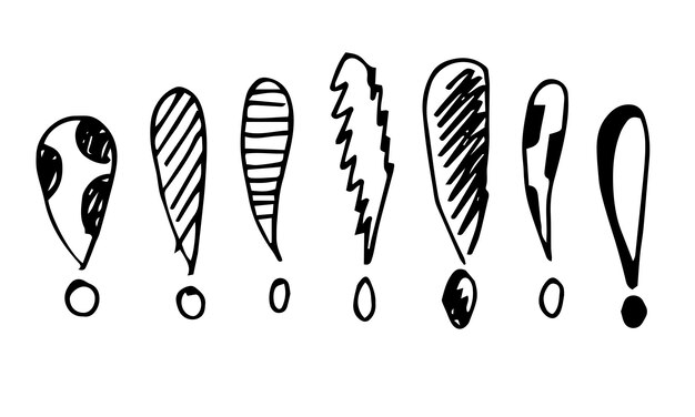 Afbeelding van uitroeptekenpictogram in doodle stijl op witte achtergrond