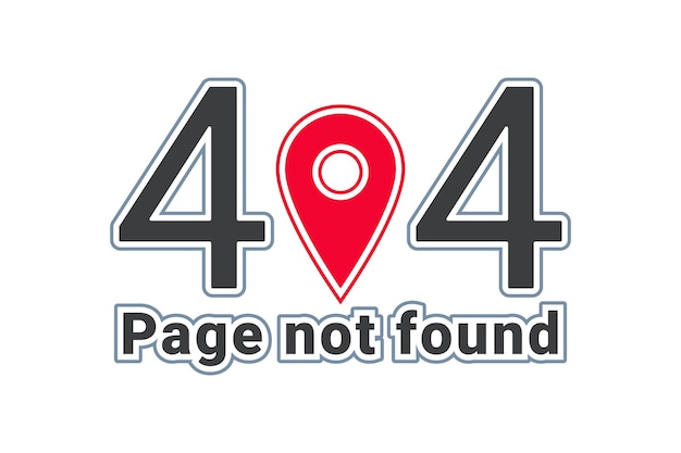 Afbeelding voor pagina 404 met rood speldpictogram en tekst Pagina niet gevonden Geïsoleerde illustratie