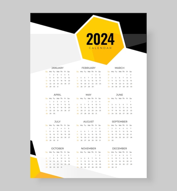 Afdrukbaar kalenderontwerp 2024 in paginastijl