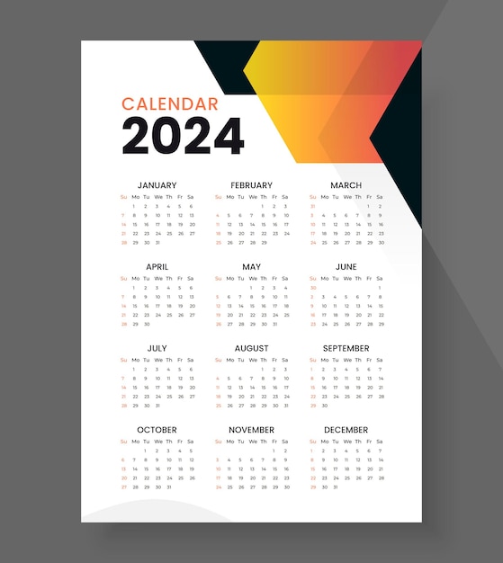 Afdrukbare 2024 kantoorkalender ontwerp vector