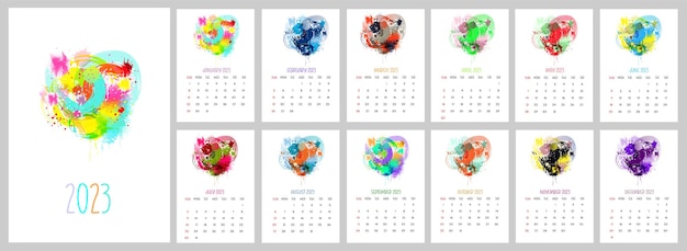 Afdrukbare maandkalender 2023 Aquarel design