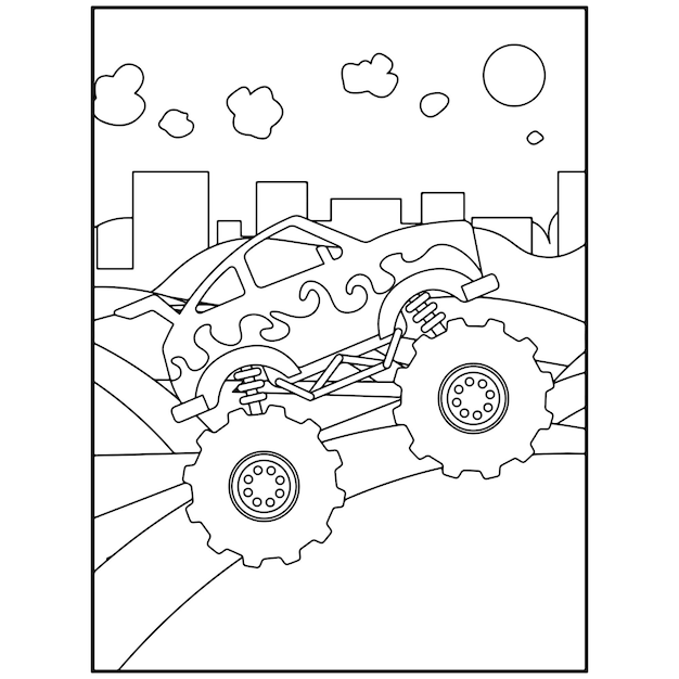 Afdrukbare Monster Truck Kleurplaten Voor Kinderen Premium Vector