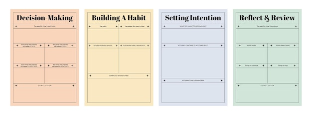 Vector afdrukbare sjabloon set voor het plannen van gewoonte reflectie dagboek coaching manifestatie zelfzorg