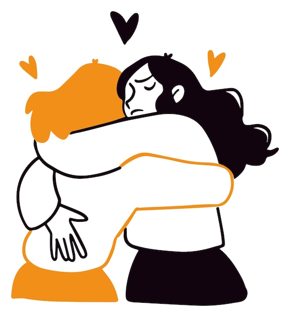 Vector affectionate embrace with hearts illustration