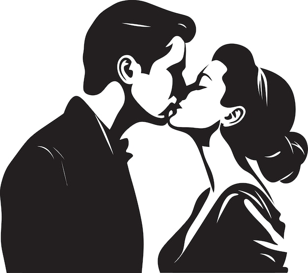 Vector affectionate unity black silhouette design passionate fusion iconic kissing emblem