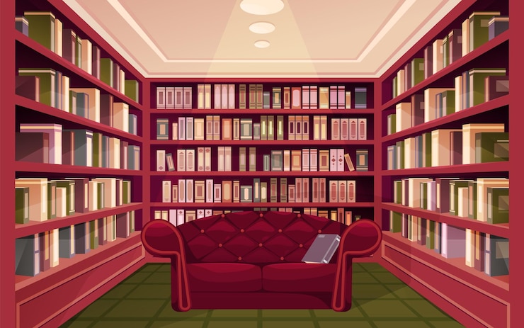 Vector affiche met bibliotheekruimte en planken vectorafbeelding