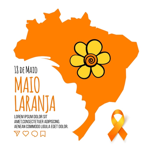 Affiche voor Maio laranja met het silhouet van een kind op de achtergrond van de kaart van Brazilië