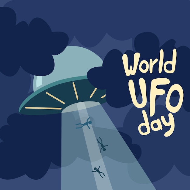 Affiche voor Wereld UFO-dag met buitenaards ruimteschip vectorillustratie