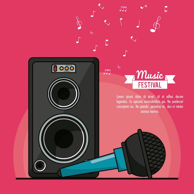 Affichemuziekfestival met luidsprekerdoos en microfoon