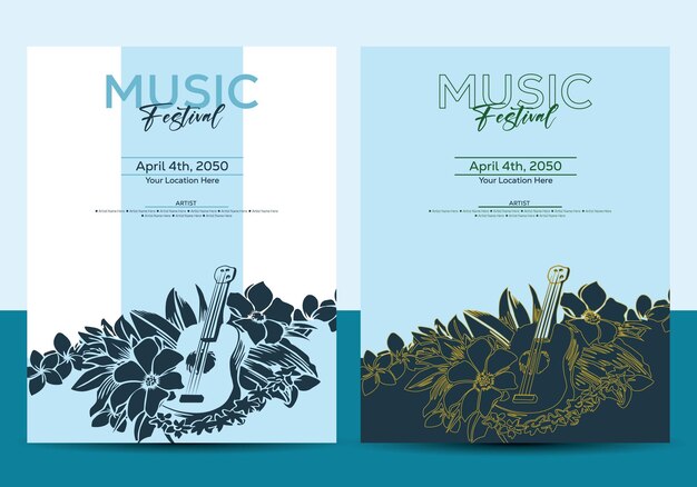 Affiches voor muziekfestival met een gitaar vectorillustratie