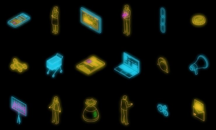 Vector affiliate marketing icons set vector neon