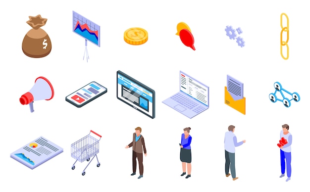 Affiliate marketing icons set