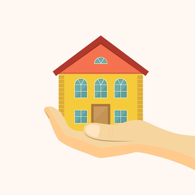 Affordable housing icon. House in hand vector illustration.