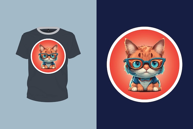 Vector afgeronde schattige kat illustratie voor t-shirt ontwerp bewerkbaar vectorbestand