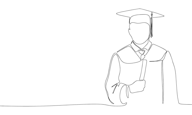 Afgestudeerde man één lijn continue lijnkunst afgestudeerd man handgetekende vectorkunst