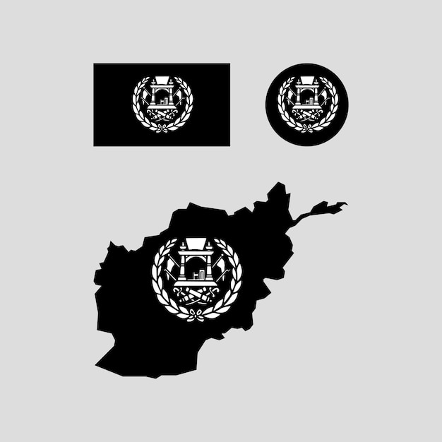 Vector afghanistan 1901 national map and flag vectors set