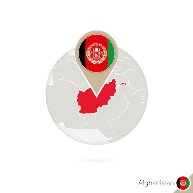 Afghanistan map and flag in circle. Map of Afghanistan, Afghanistan flag pin. Map of Afghanistan in the style of the globe. Vector Illustration.