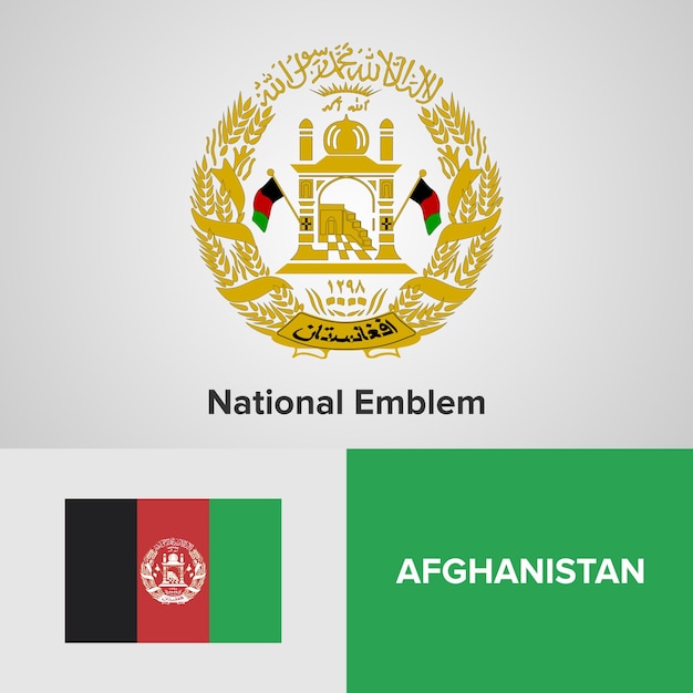 Afghanistan map flag and national emblem
