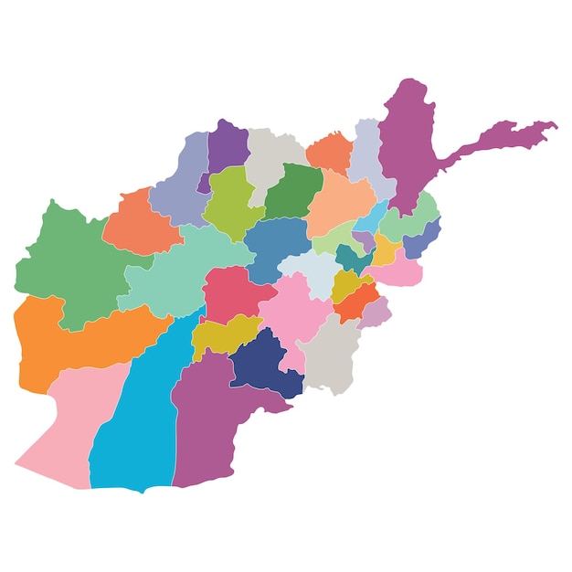 Карта афганистана в административных провинциях в многоцветных цветах