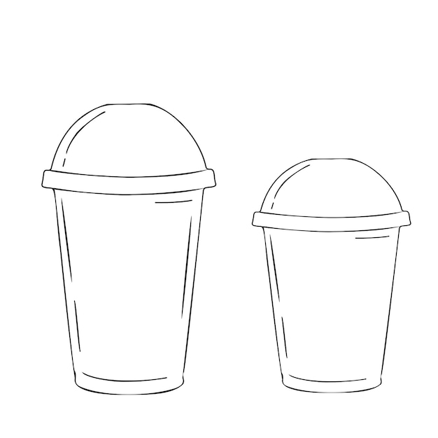 Afhaalmaaltijden lege plastic bekers lijntekeningen Vector illustratie