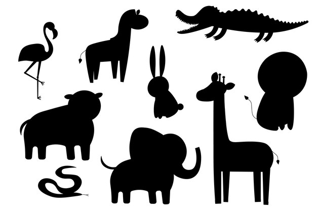 Vector africa animals silhouettes isolated on white background vector illustration africa animals contour africa mammals big vector set hippo elephant giraffe lion icon eps