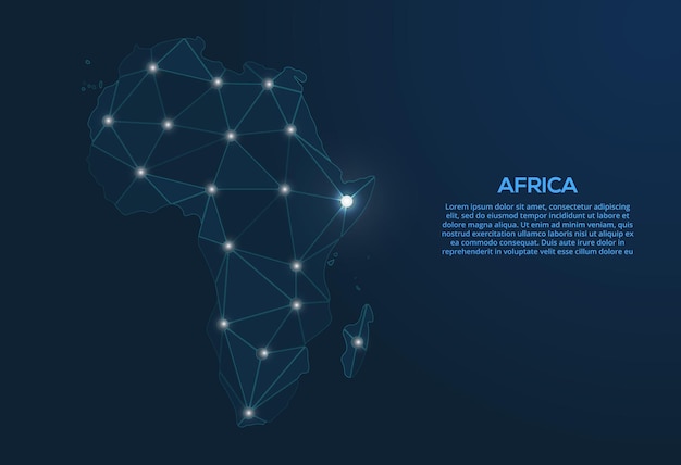 Africa communication network map Vector low poly image of a global map with lights in the form of cities Map in the form of a constellation mute and stars