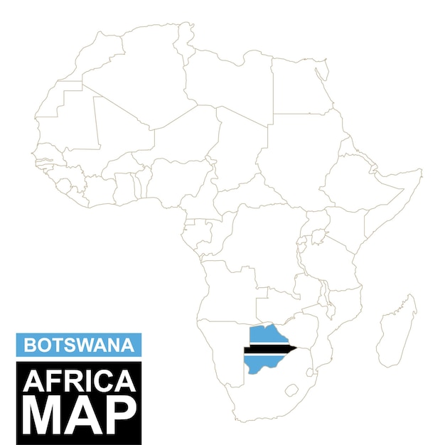 Africa contoured map with highlighted Botswana. Botswana map and flag on Africa map. Vector Illustration.