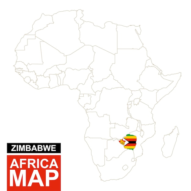 Africa contoured map with highlighted zimbabwe. zimbabwe map and flag on africa map. vector illustration.