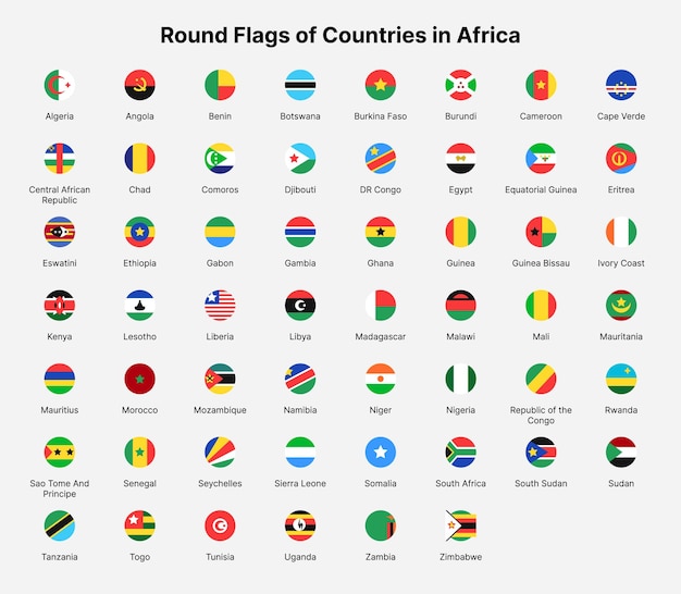 Africa countries flags Round flags of countries in Africa