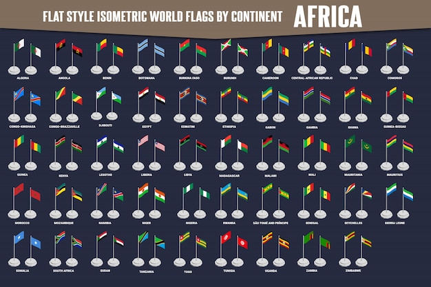 Africa country flat style isometric flags