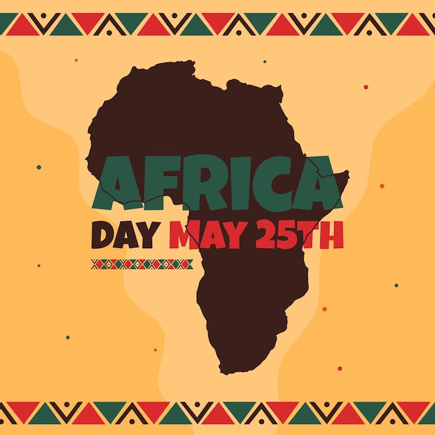 День Африки 25 мая баннер с картой и иллюстрацией африканского узора