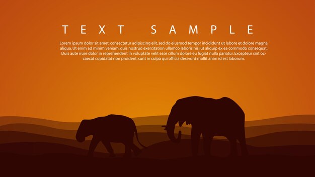 Africa desert nature landscape with animals silhouette