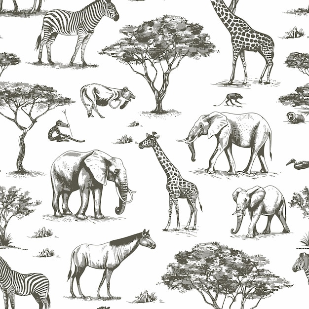 Africa_doodle_vintage_Seamless_pattern animals