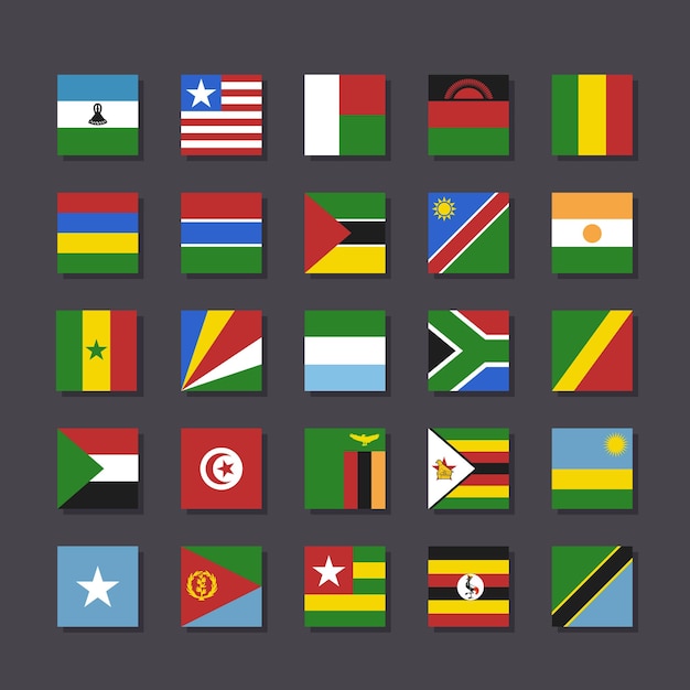 Africa flag icon set square shape flat style vector illustration