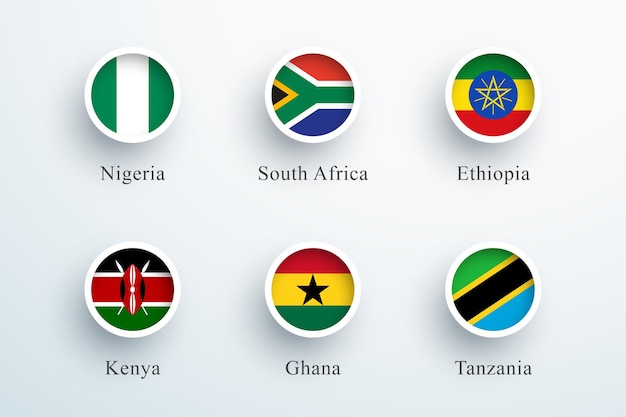 ベクトル アフリカの旗セットラウンド3dボタンサークルアイコン