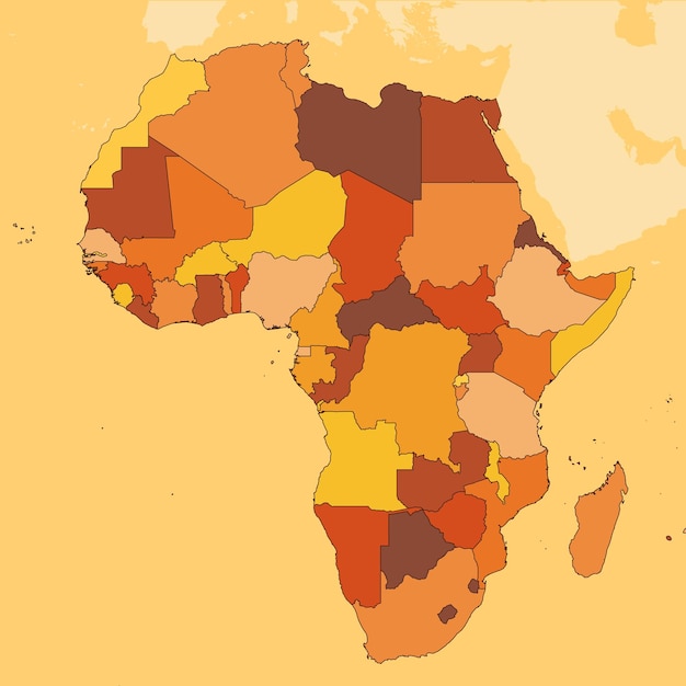 Mappa vettoriale dell'africa con tutti i paesi e le città linee e pieno ogni paese