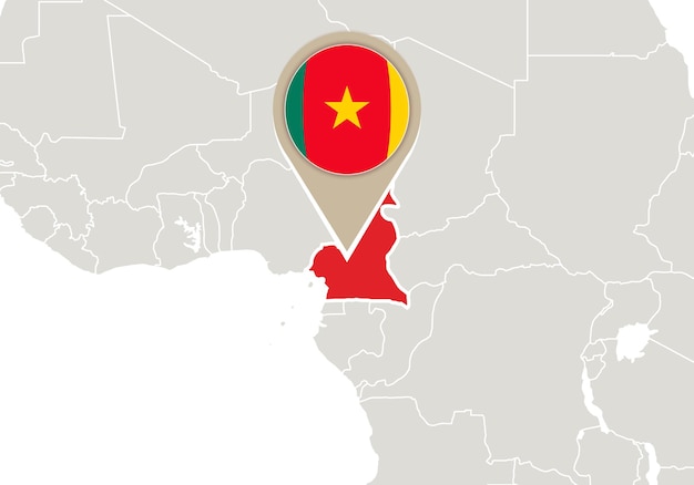 강조 표시된 카메룬 지도 및 플래그가 있는 아프리카