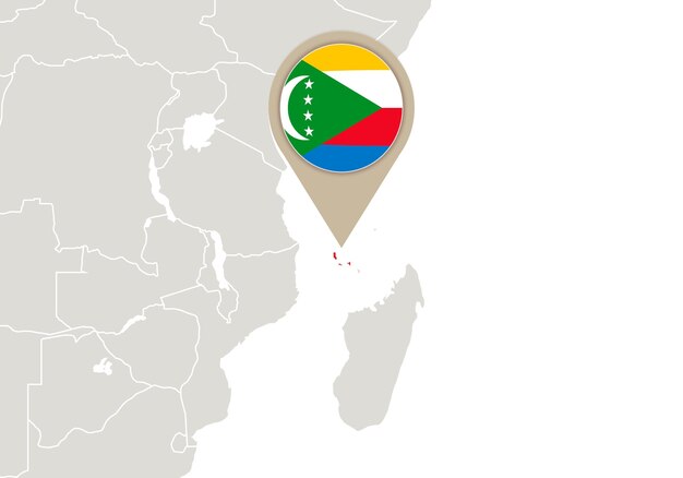 Африка с выделенной картой и флагом Комрос