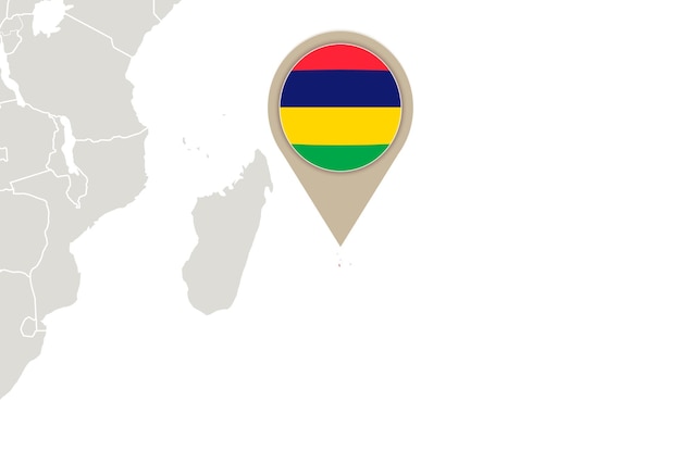 Africa with highlighted Mauritius map and flag