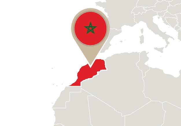 강조 표시된 모로코 지도 및 플래그가 있는 아프리카