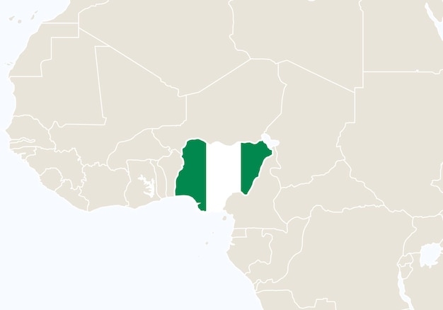 Africa with highlighted Nigeria map. Vector Illustration.