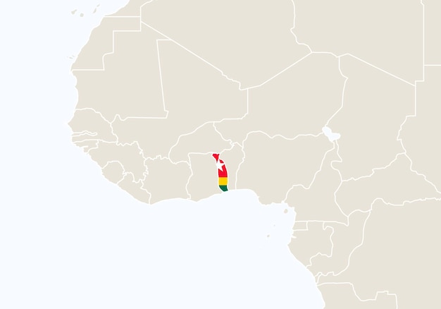 トーゴの地図が強調表示されたアフリカ。ベクトルイラスト。