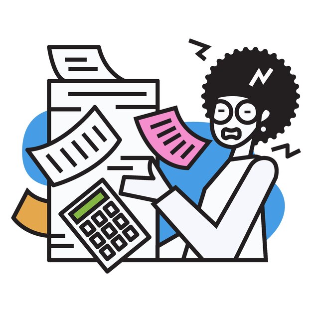 Vector african accountant woman busy with tax invoice management